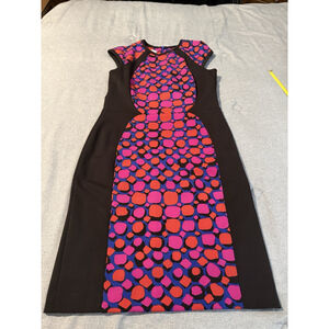 Anne Klein Multi-Colored Panel Scrub Midi Dress/ Abstract Round Women Sz 14